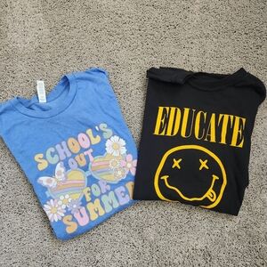 Teacher Black Graphic Tee with Yellow Print and Blue Graphic Tee